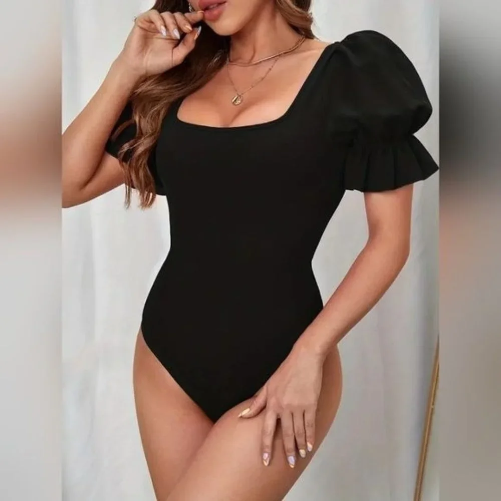 Bodysuit Flaunt Your Curves in This Sexy & Stylish Puff Sleeve ! - Picture 1 of 14